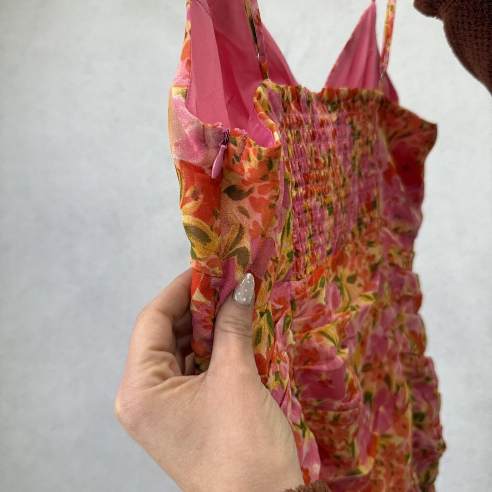 ASTR The Label Dress Womens Medium Pink Floral Ruched Mini Sundress ACDR101237 - Picture 6 of 9